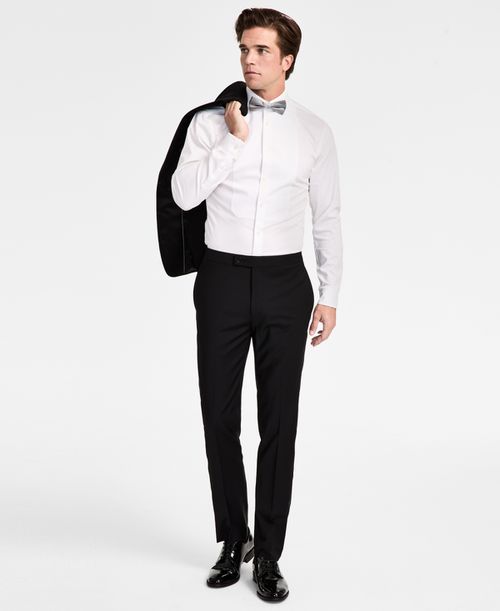 Men's Slim-Fit Wool-Blend Tuxedo Pants - Black