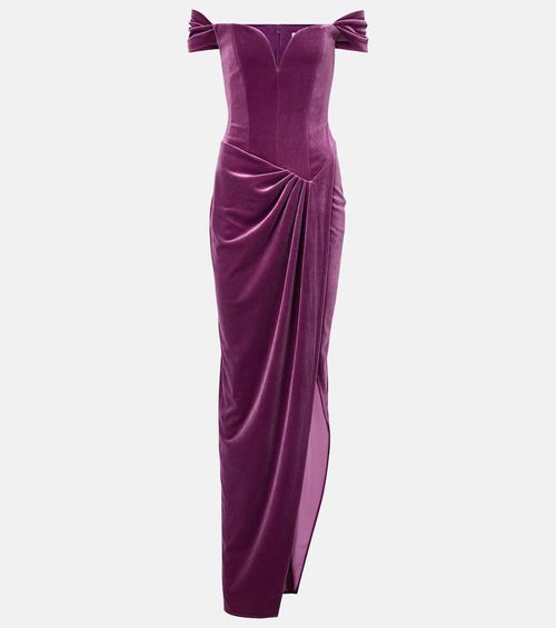 Asymmetric velvet bustier gown