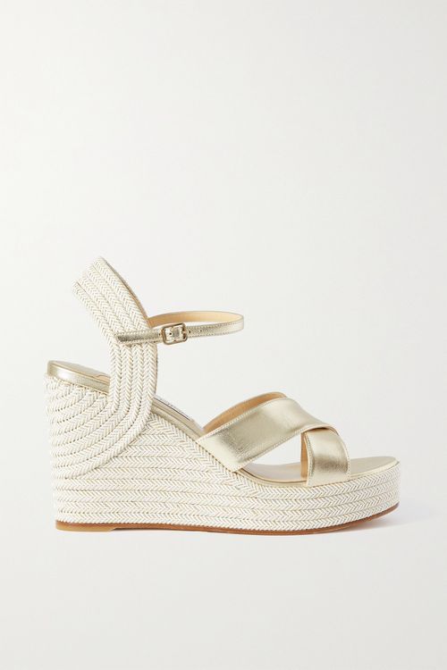 Dellena 100 Metallic Leather Espadrille Wedge Sandals - Neutrals