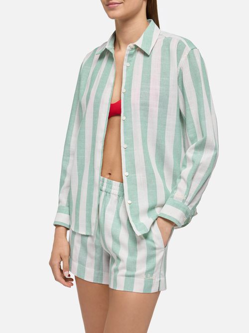 Meredith Classic Shirt With Sage Green Striped Print - Women