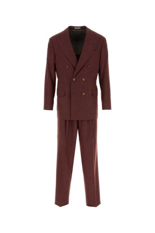 Double-Breasted Wool Blend Suit — Burgundy