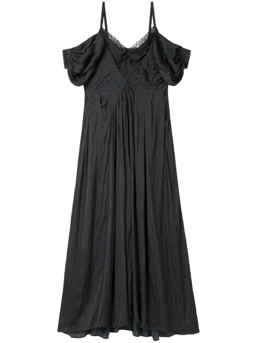 Off-shoulder lace-panel dress - Black