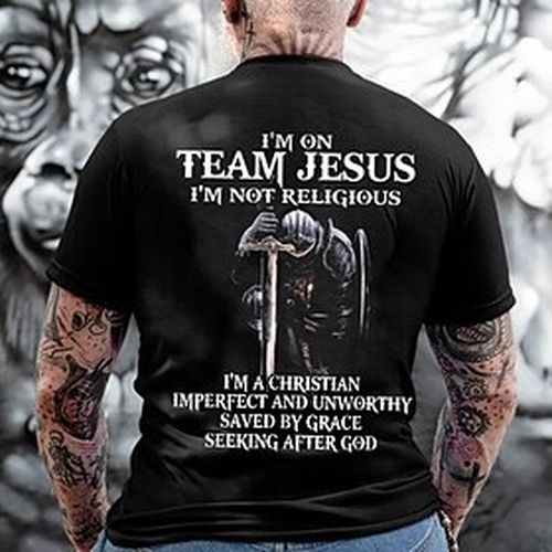Mens Team Jesus Christian Faith Graphic T-Shirt - Not Religious, Saved By Grace, Short Sleeve Tee