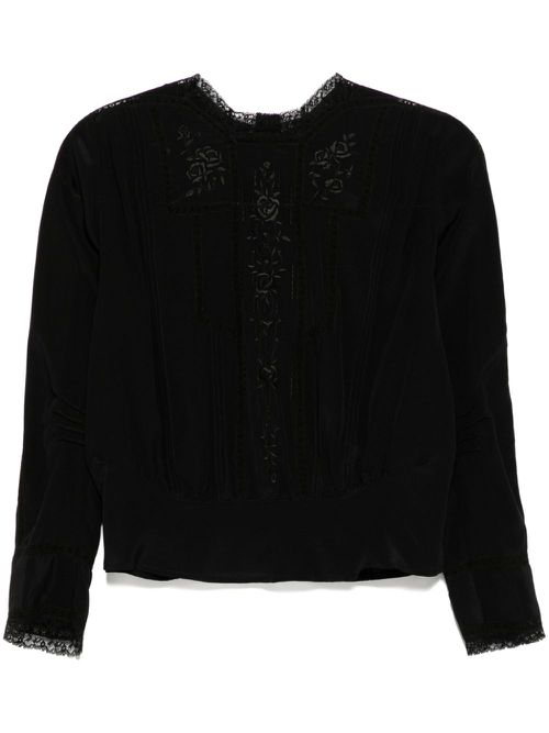 Chiffon-embroidered top - Black