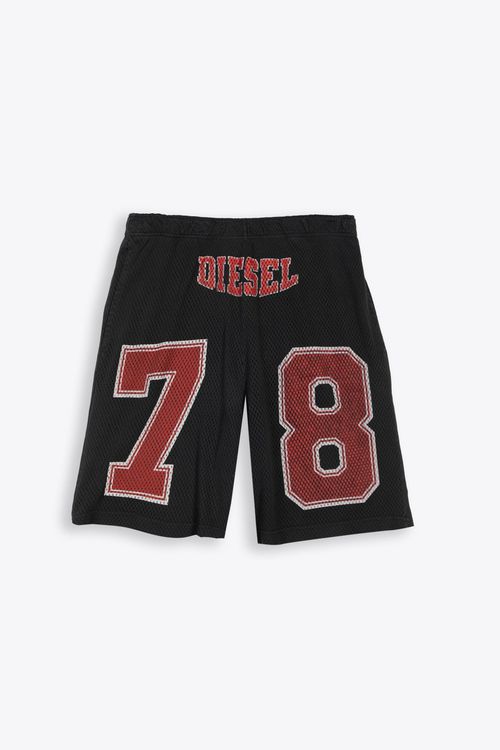 P-Tain-Short Black Cotton Mesh Basket Shorts With Logo - P Tain Short