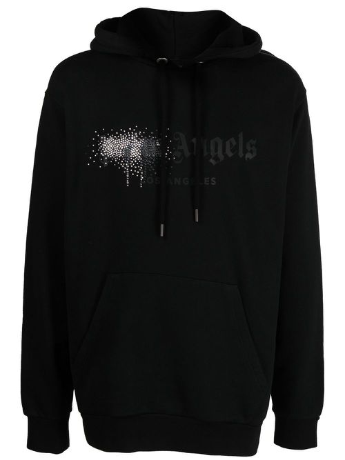 Rhinestone-embellished logo print hoodie - Black