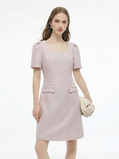 [Preview] Tweed Square Neck Women Mini Dress
