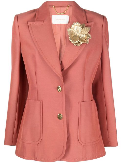 Floral-appliqué single-breasted blazer - Pink