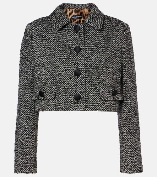 Cropped wool-blend tweed jacket