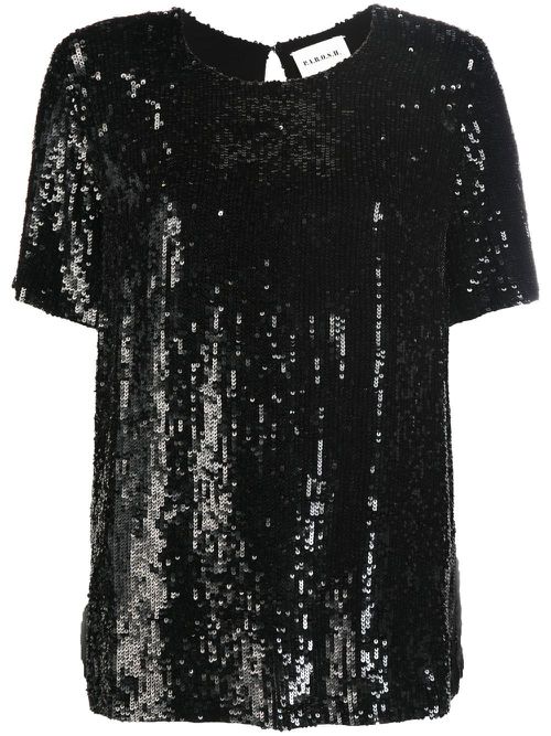 Sequinned short-sleeve top - Black