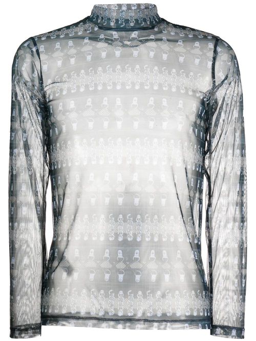 Semi-sheer graphic print shirt - Blue