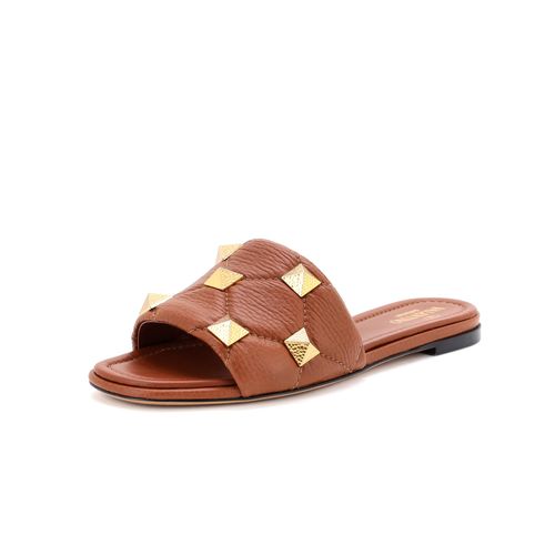 Women's Roman Stud Flat Slide Sandals Leather