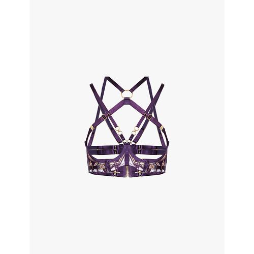 Womens Deep Purple Cubism Ouvert Wire Stretch-lace Bra L