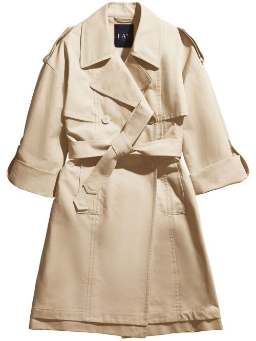 Double-breasted cotton trench coat - Neutrals