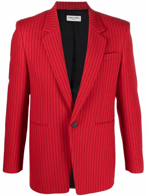 Pinstripe-pattern single-breasted blazer - Red