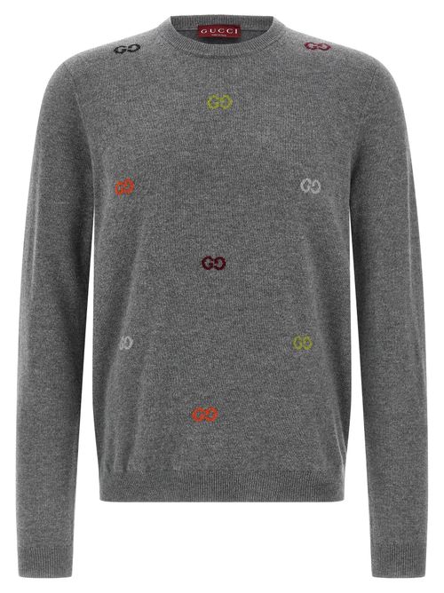 Multicolor GG Intarsia Cashmere Sweater — Gray