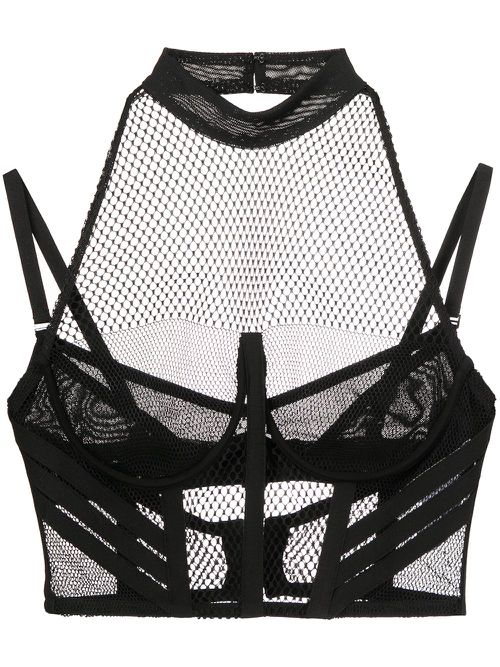 Net-lace layered bra top - Black