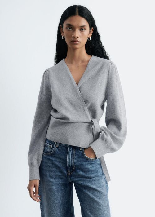 Merino Wool Wrap Cardigan -Gray M