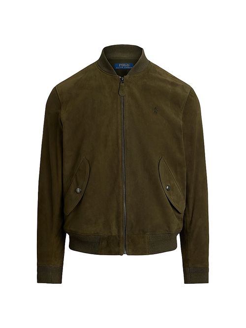Men's Suede Zip-Front Bomber Jacket - Dark Loden