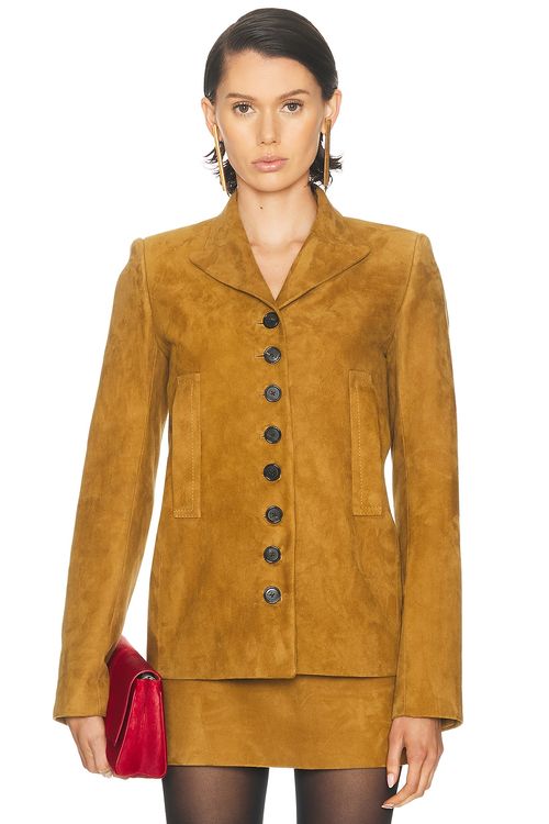 KHAITE Saraphina Jacket in Toffee - Mustard. 2 also in