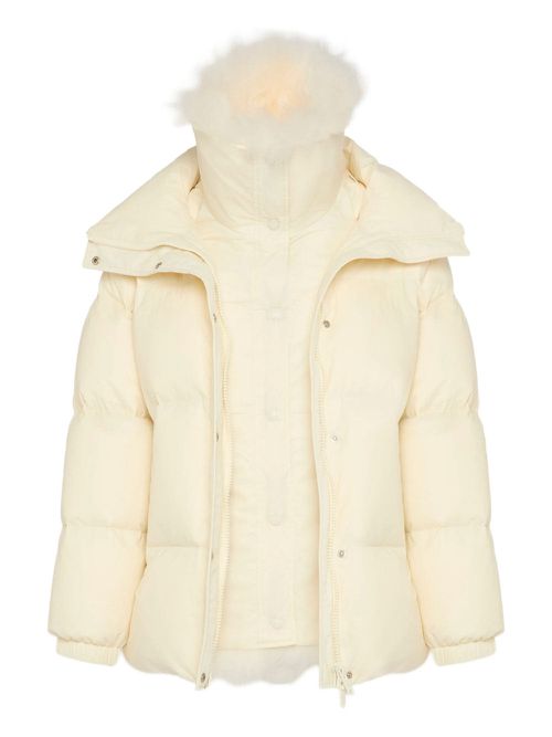 Ys Army Collection: Mid-Length Down Jacket With Removable Bib And Lambswool Trim