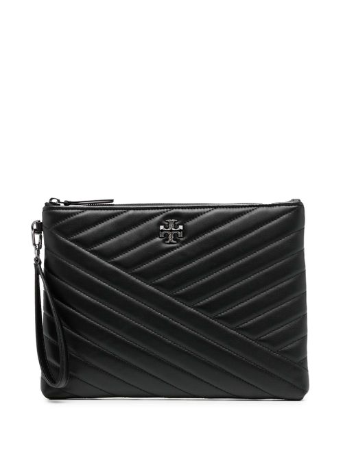 Kira chevron-quilted clutch bag - Black