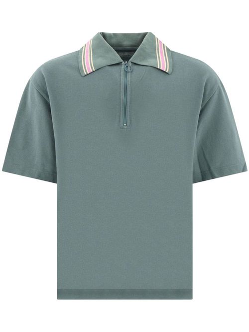 Striped collar half-zip polo shirt - Blue