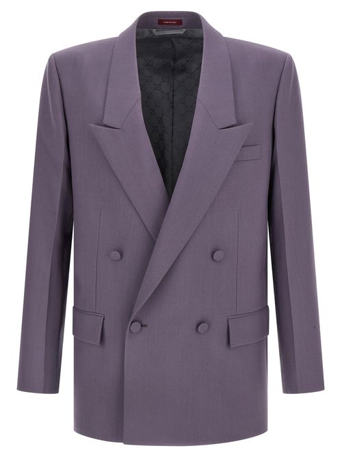 Double-Breasted Wool Blazer — Purple