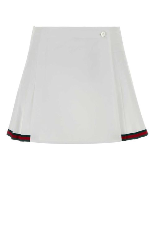 Web-Trimmed Poplin Skirt — White