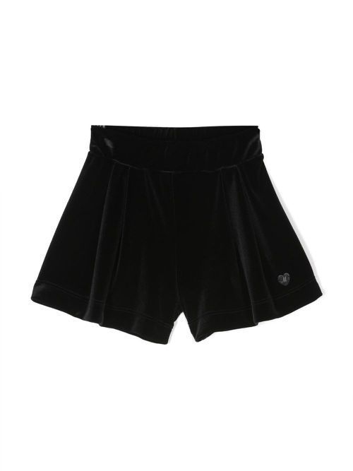 Logo-plaque pleated velvet shorts - Black