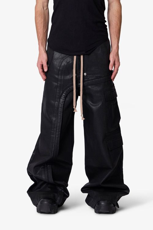 Waxed Rave Seam Cargo Pants - Black