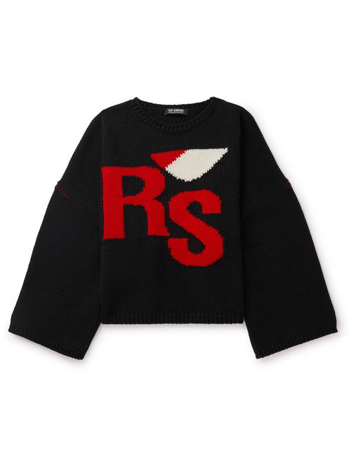 Cropped Logo-Jacquard Merino Wool Sweater - Men - Black - 2