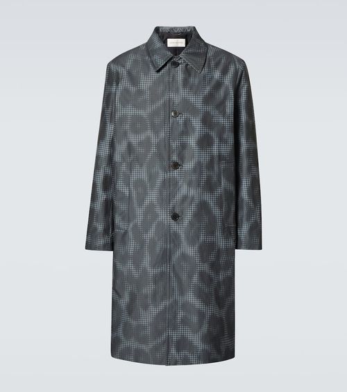 Leopard-print checked car coat