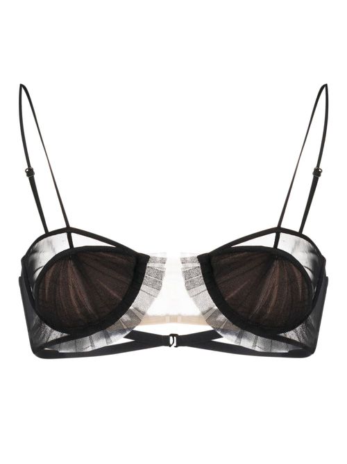 Panelled semi-sheer bra - Black