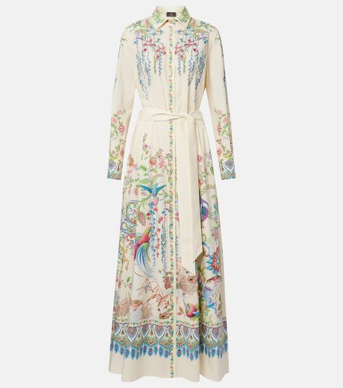 Belted printed cotton shirt dress