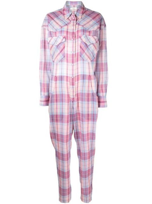 Checked cotton shirt jumpsuit