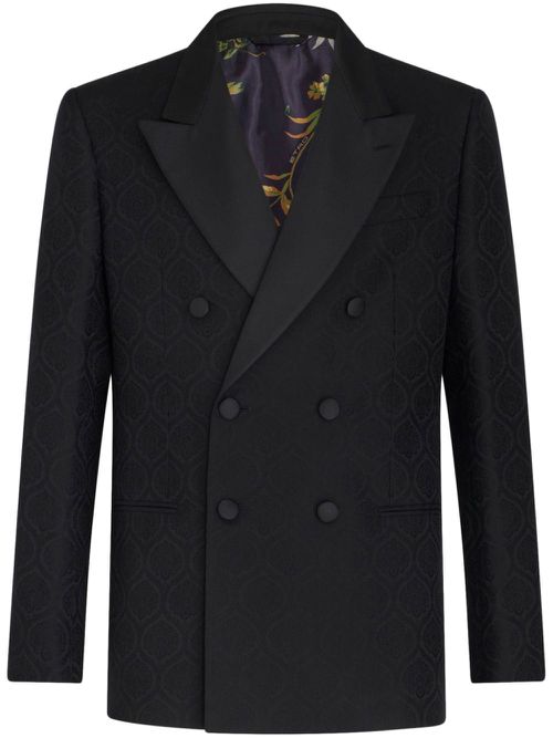 Jacquard double-breasted blazer - Black