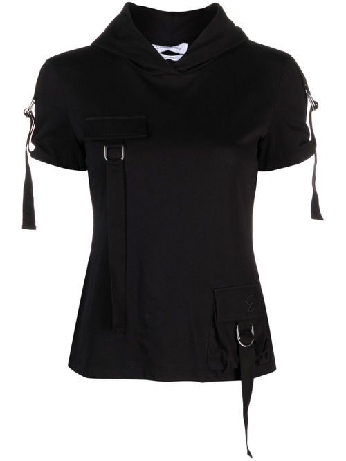 Cargo-pocket hooded cotton T-shirt - Black