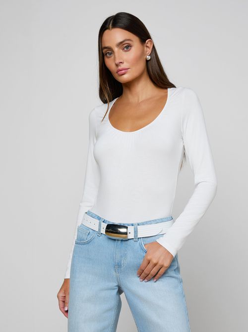 Cassandra Ruched Bodysuit In White