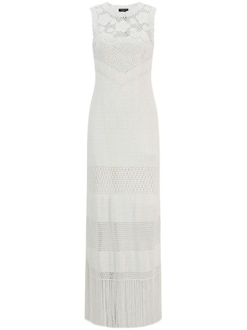 Shukui crochet fringed dress - Neutrals