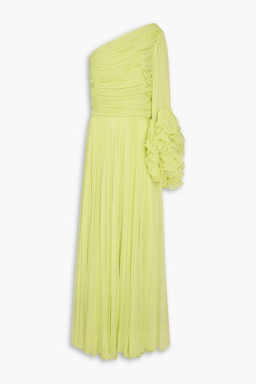Aziza one-shoulder gathered silk-georgette gown - Yellow - FR 42