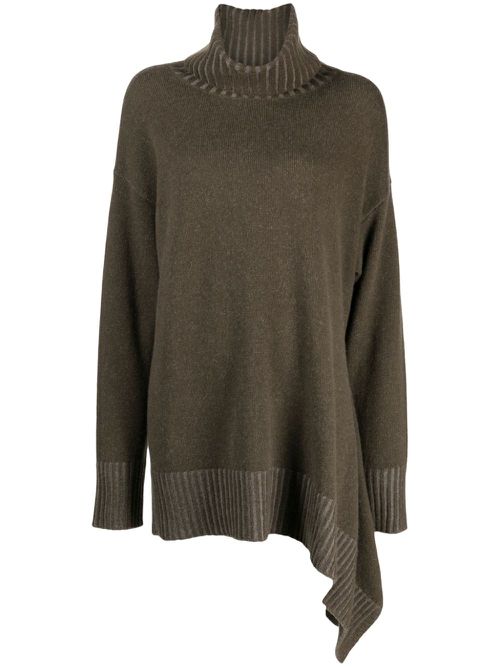 Roll-neck asymmetric wool jumper - Green