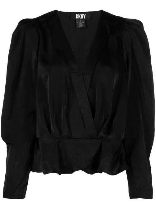 Pleat-detail satin-finish blouse - Black