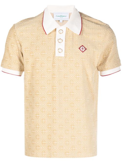 Monogram-jacquard polo top - Neutrals
