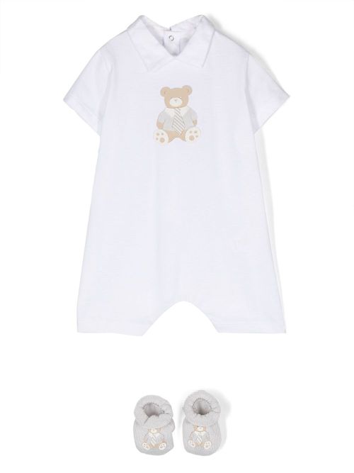 Button-up short-sleeve rompers - White