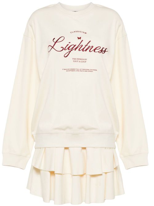 Slogan-embroidered crew-neck sweatshirt - Neutrals