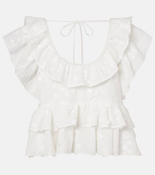 Slees embroidered ruffled cotton top