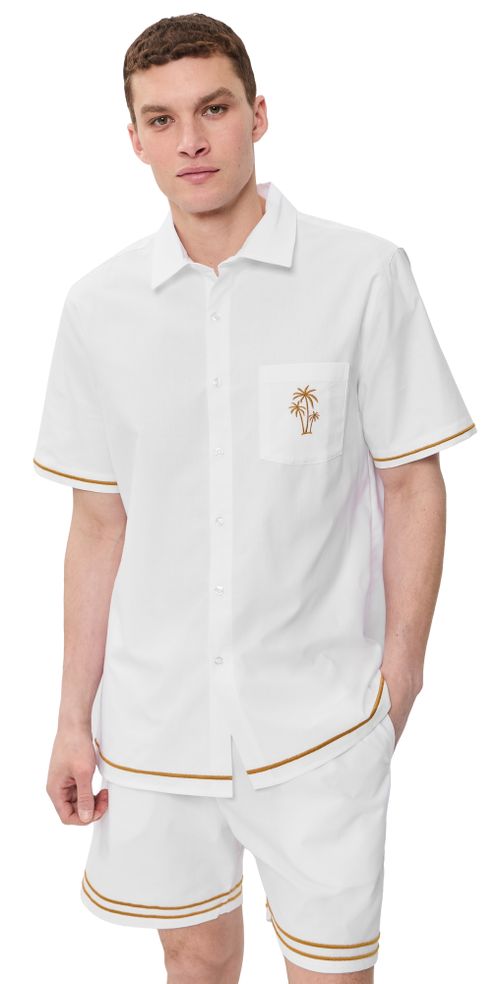 Efe Embroidered Linen Camp Shirt White