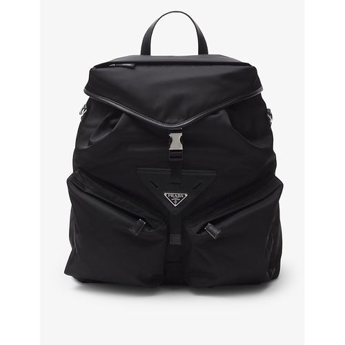Mens Black Re-Nylon Recycled-nylon and Leather Backpack 