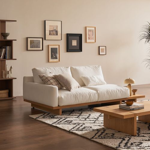 Performance Fabric 2 Seater Sofa with Removable Covers - White, Light Brown for Living Room, Brand